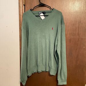 Polo by Ralph Lauren Vintage V Neck Pima Cotton Sweater Olive Men's XXL /TTG